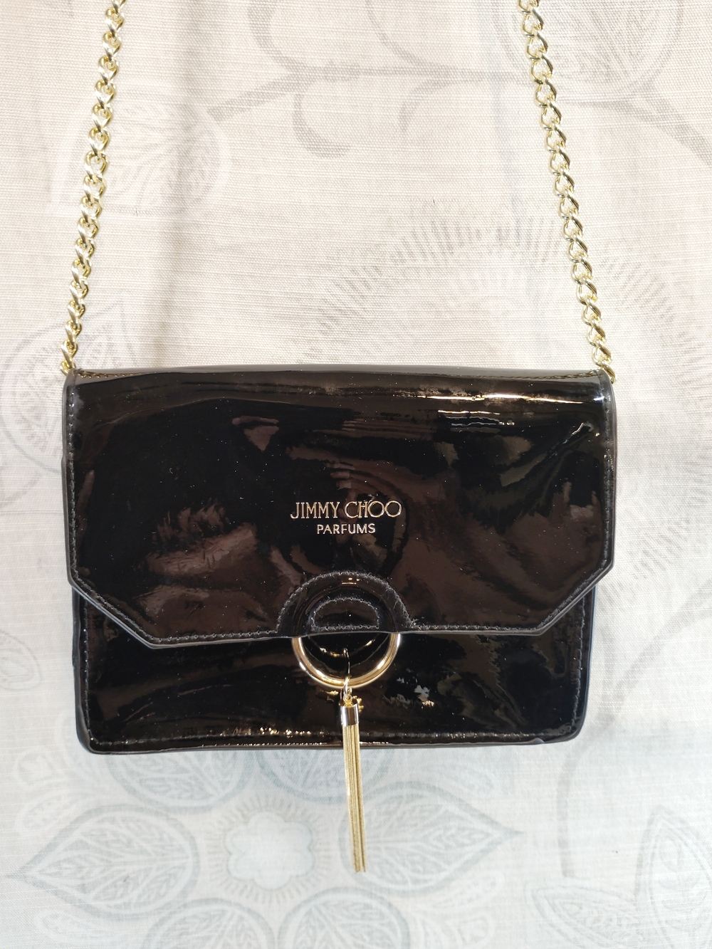 Jimmy Choo Black Patent Leather Crossbody Bag with Gold Tone Hardware
